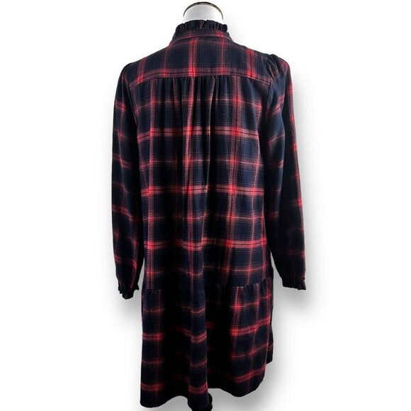 Loft Women's M Button Up Plaid Shirt Dress Blue Red Long Sleeve Modest - Picture 3 of 10